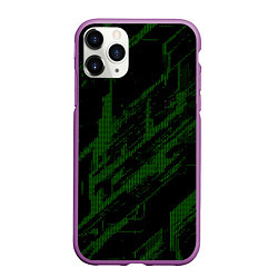 Чехол iPhone 11 Pro матовый Зелёные точки на чёрном фоне, цвет: 3D-фиолетовый