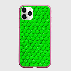 Чехол iPhone 11 Pro матовый Шкура зелёной змеи, цвет: 3D-малиновый