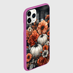Чехол iPhone 11 Pro матовый Белые тыква с цветами, цвет: 3D-фиолетовый — фото 2