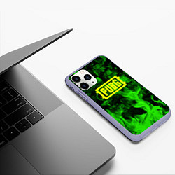 Чехол iPhone 11 Pro матовый PUBG green fire game, цвет: 3D-светло-сиреневый — фото 2