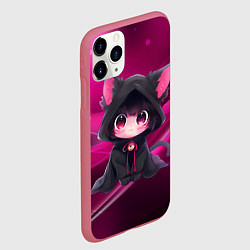 Чехол iPhone 11 Pro матовый Куроми - милый котёнок в капюшоне, цвет: 3D-малиновый — фото 2