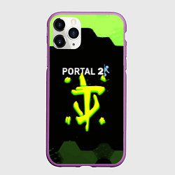 Чехол iPhone 11 Pro матовый Doom x portal 2 зелёные соты, цвет: 3D-фиолетовый