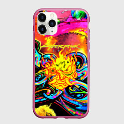 Чехол iPhone 11 Pro матовый Cyberpunk 2077 graffity game, цвет: 3D-малиновый