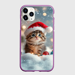 Чехол iPhone 11 Pro матовый Котенок и новогодние шарики, цвет: 3D-фиолетовый