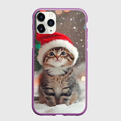 Чехол iPhone 11 Pro матовый Новогодний котенок и снег, цвет: 3D-фиолетовый