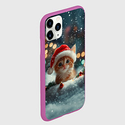 Чехол iPhone 11 Pro матовый Новогодний котенок и снег, цвет: 3D-фиолетовый — фото 2