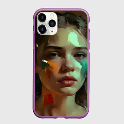 Чехол iPhone 11 Pro матовый Портрет девушки искусство, цвет: 3D-фиолетовый