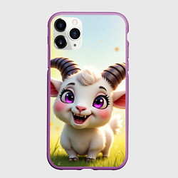 Чехол iPhone 11 Pro матовый Козлёнок на лугу, цвет: 3D-фиолетовый