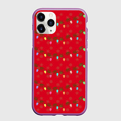 Чехол iPhone 11 Pro матовый Гирлянды на красном, цвет: 3D-фиолетовый
