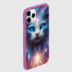 Чехол iPhone 11 Pro матовый Fantastic blue-eyed neon kitten, цвет: 3D-фиолетовый — фото 2