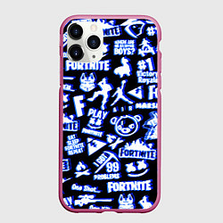 Чехол iPhone 11 Pro матовый Fortnite neon game steel, цвет: 3D-малиновый