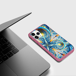 Чехол iPhone 11 Pro матовый Оптический узор фрактальный, цвет: 3D-малиновый — фото 2