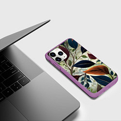 Чехол iPhone 11 Pro матовый Листья искусство, цвет: 3D-фиолетовый — фото 2