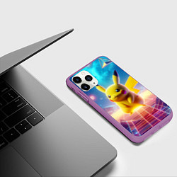 Чехол iPhone 11 Pro матовый Funny Pikachu - vaporwave, цвет: 3D-фиолетовый — фото 2