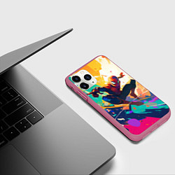 Чехол iPhone 11 Pro матовый Человек-паук на ярком фоне, цвет: 3D-малиновый — фото 2