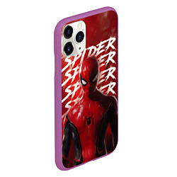 Чехол iPhone 11 Pro матовый Spider-man red background, цвет: 3D-фиолетовый — фото 2