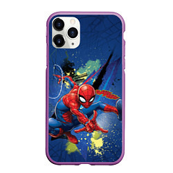 Чехол iPhone 11 Pro матовый Spider-man with a spider web, цвет: 3D-фиолетовый