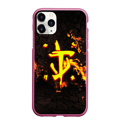 Чехол iPhone 11 Pro матовый Doom fire, цвет: 3D-малиновый