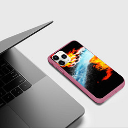 Чехол iPhone 11 Pro матовый Огонь и вода столкновение, цвет: 3D-малиновый — фото 2