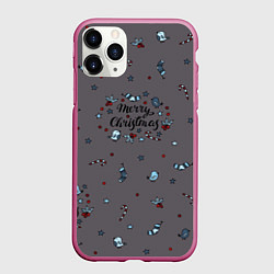 Чехол iPhone 11 Pro матовый Новогодний узор с рождеством, цвет: 3D-малиновый