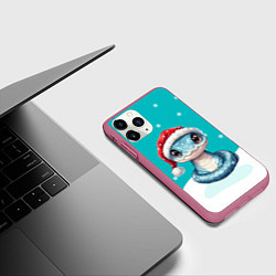 Чехол iPhone 11 Pro матовый Новогодняя голубая змейка символ 2025, цвет: 3D-малиновый — фото 2
