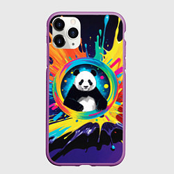 Чехол iPhone 11 Pro матовый Панда на фоне взрыва красок, цвет: 3D-фиолетовый
