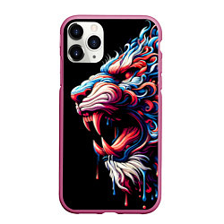 Чехол iPhone 11 Pro матовый Фантазийный красочный тигр - ирезуми, цвет: 3D-малиновый