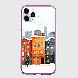 Чехол iPhone 11 Pro матовый Старый новогодний город, цвет: 3D-фиолетовый