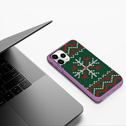 Чехол iPhone 11 Pro матовый Knitted Snowflake Pattern, цвет: 3D-фиолетовый — фото 2