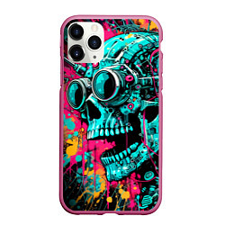 Чехол iPhone 11 Pro матовый Cyber skull sketch - color blots, цвет: 3D-малиновый