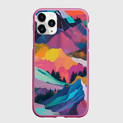 Чехол iPhone 11 Pro матовый Красочные горы, цвет: 3D-малиновый