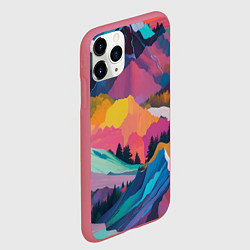 Чехол iPhone 11 Pro матовый Красочные горы, цвет: 3D-малиновый — фото 2