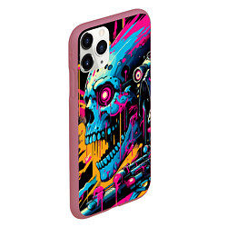 Чехол iPhone 11 Pro матовый Cool cyber skull - ai art, цвет: 3D-малиновый — фото 2