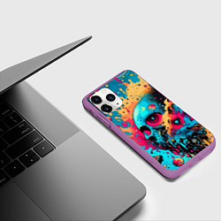 Чехол iPhone 11 Pro матовый Абстракция с черепом - нейроарт, цвет: 3D-фиолетовый — фото 2