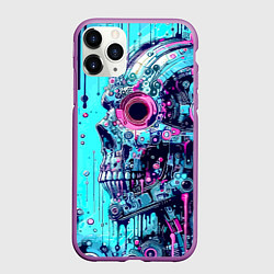 Чехол iPhone 11 Pro матовый Cyber skull - blots sketch, цвет: 3D-фиолетовый