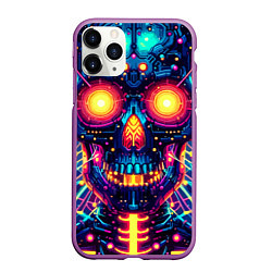 Чехол iPhone 11 Pro матовый Neon skull - ai art fantasy, цвет: 3D-фиолетовый