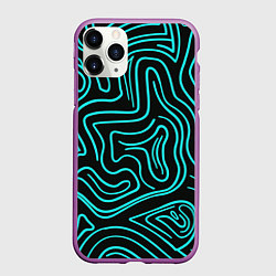 Чехол iPhone 11 Pro матовый Абстракция из бирюзовых полос, цвет: 3D-фиолетовый