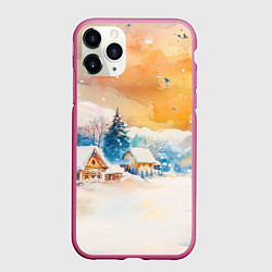 Чехол iPhone 11 Pro матовый Деревенский новогодний пейзаж, цвет: 3D-малиновый