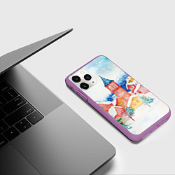 Чехол iPhone 11 Pro матовый Новогодний сказочный город, цвет: 3D-фиолетовый — фото 2