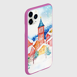 Чехол iPhone 11 Pro матовый Новогодний сказочный город, цвет: 3D-фиолетовый — фото 2
