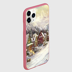 Чехол iPhone 11 Pro матовый Снежный новогодний город, цвет: 3D-малиновый — фото 2