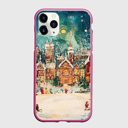 Чехол iPhone 11 Pro матовый Новогодний снежный город, цвет: 3D-малиновый