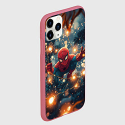Чехол iPhone 11 Pro матовый Человек паук в новогодней елке, цвет: 3D-малиновый — фото 2