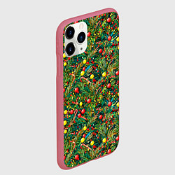 Чехол iPhone 11 Pro матовый Разноцветные ёлочные шары, цвет: 3D-малиновый — фото 2