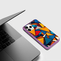 Чехол iPhone 11 Pro матовый Разноцветные треугольники, цвет: 3D-фиолетовый — фото 2