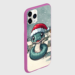 Чехол iPhone 11 Pro матовый Зеленая змея под снегопадом, цвет: 3D-фиолетовый — фото 2