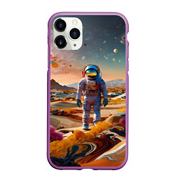 Чехол iPhone 11 Pro матовый Космонавт на красочной планете, цвет: 3D-фиолетовый