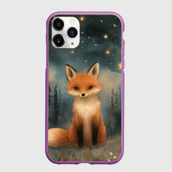 Чехол iPhone 11 Pro матовый Лисичка в звездном лесу, цвет: 3D-фиолетовый