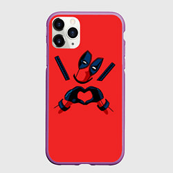 Чехол iPhone 11 Pro матовый Дэдпул - сердечко, цвет: 3D-фиолетовый