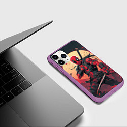 Чехол iPhone 11 Pro матовый Дэдпул самурай, цвет: 3D-фиолетовый — фото 2